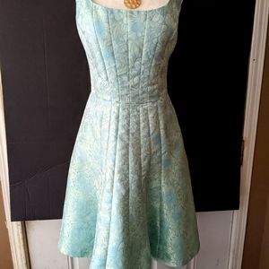 Blue and gold filigree dress WITH POCKETS